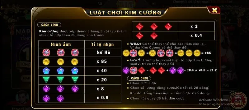 luật chơi kim cương hitclub